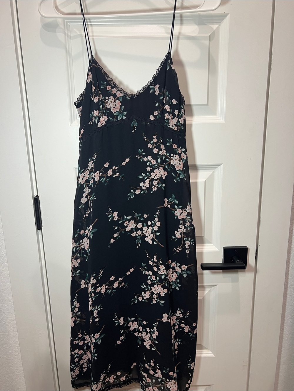 Zara Black Midi Slip Dress with Pink Floral Print